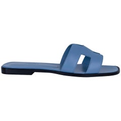 Hermes Oran Sandal Blue Bleuet Leather Size 38 / 8 New w/Box 