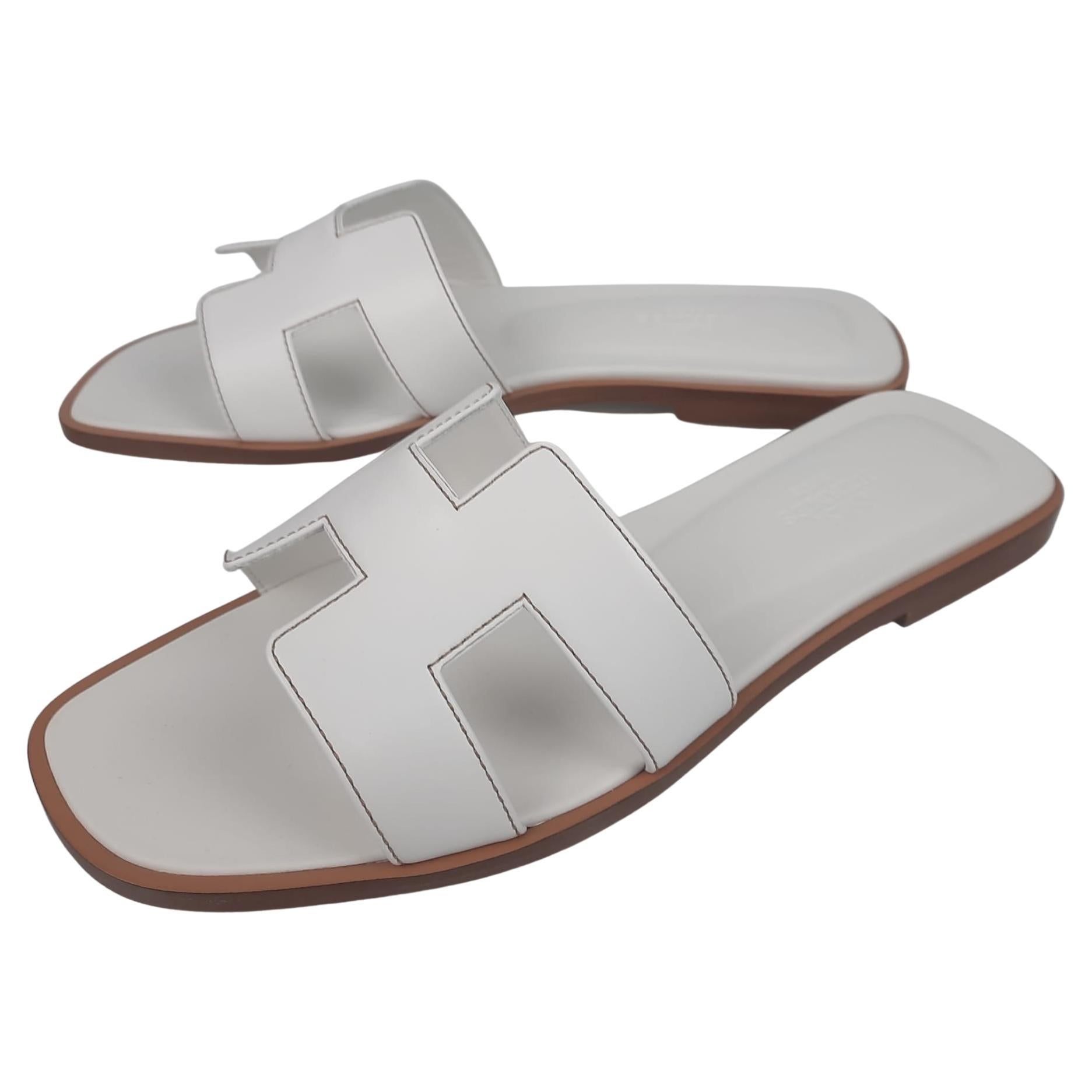 Hermes Oran Sandal Color White Calfskin Size 37 For Sale at 1stDibs