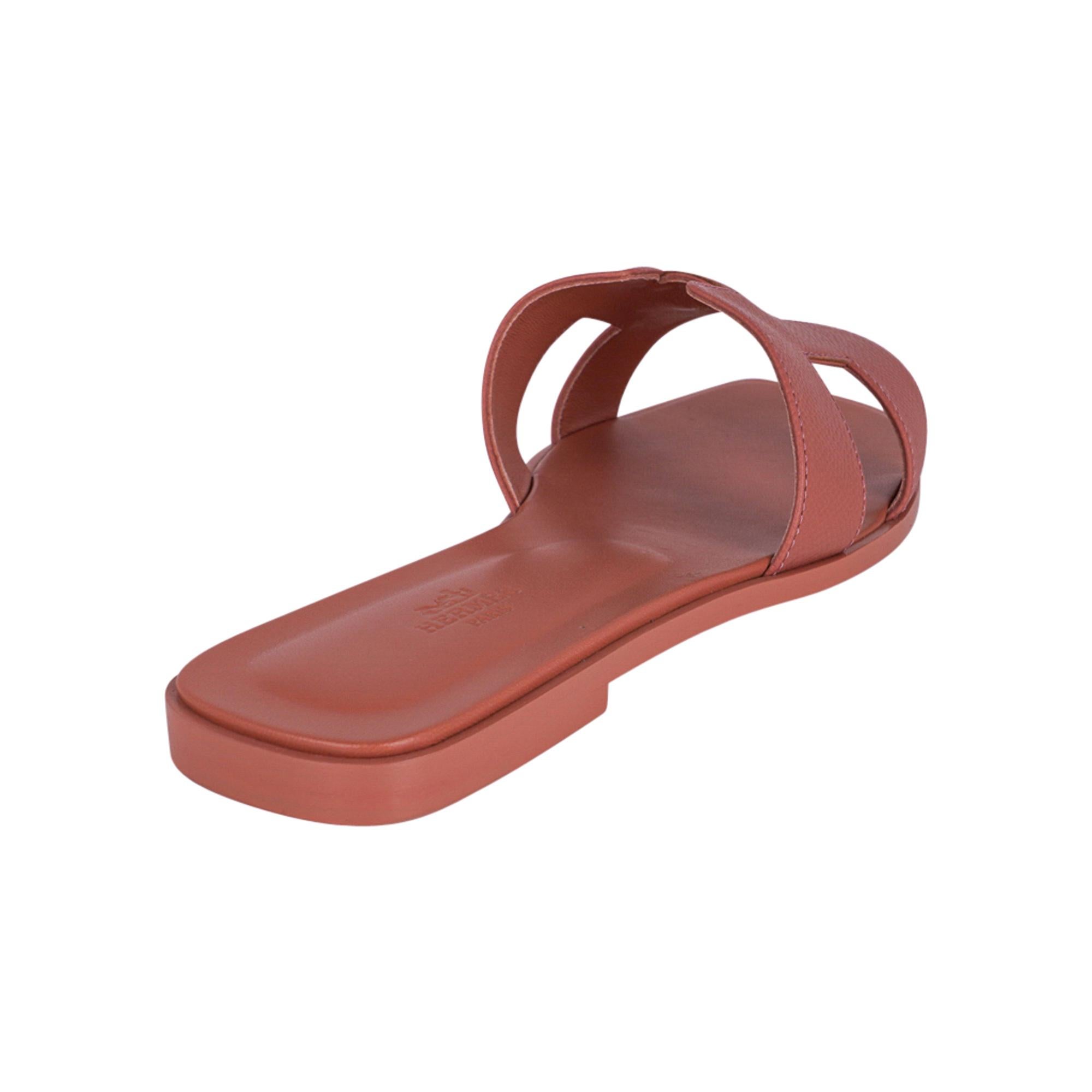 Pink Hermes Oran Sandal Flat Shoes Rose Aube Epsom 40/10 New w/ Box