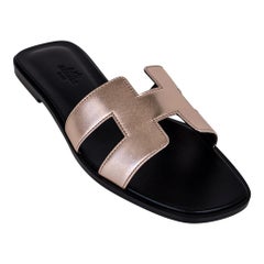 Hermes Oran Sandal Rose Dore Metallic Leather 38 / 8 New w/Box