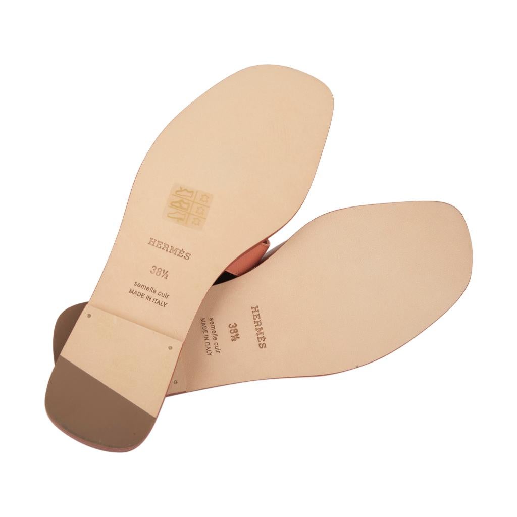 Hermes Oran Sandal Rouge Blush Chevre 38.5 / 8.5 New More Sizes Available 1