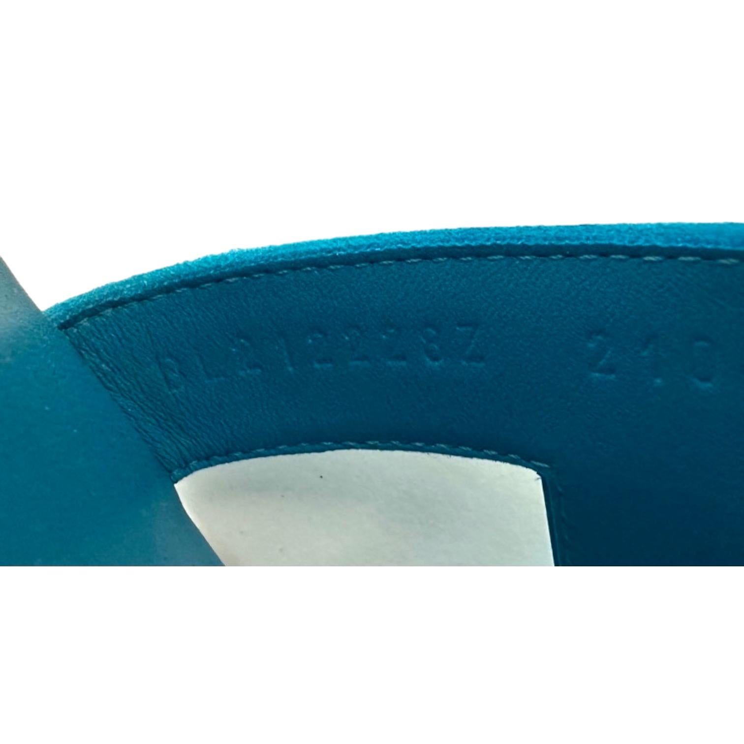 HERMES Oran Sandal Slide Mule Blue Suede Leather Flats H Strap Sz 38 For Sale 6