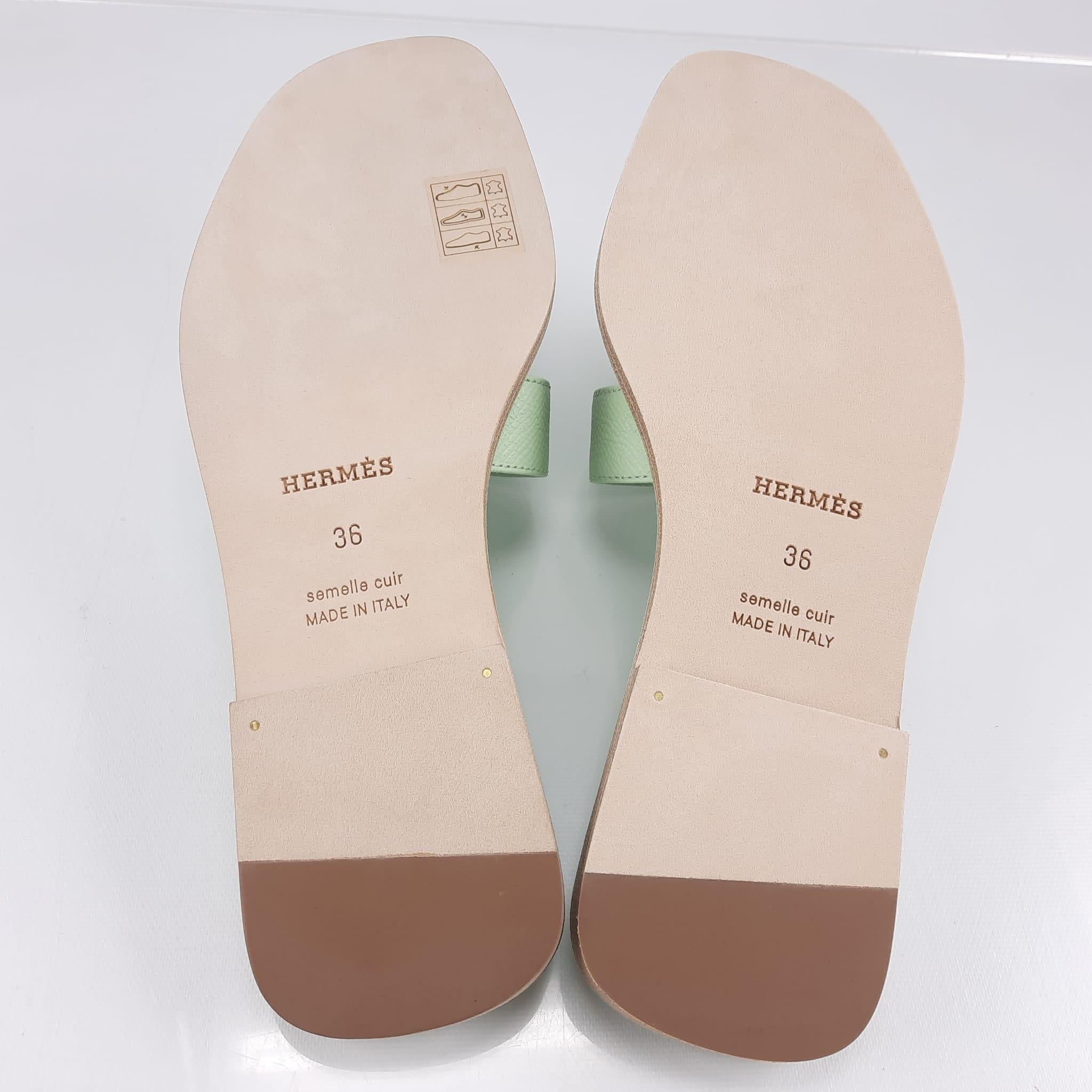 Hermes Oran sandal Vert Jade Epsom calfskin Size 36 EU 1