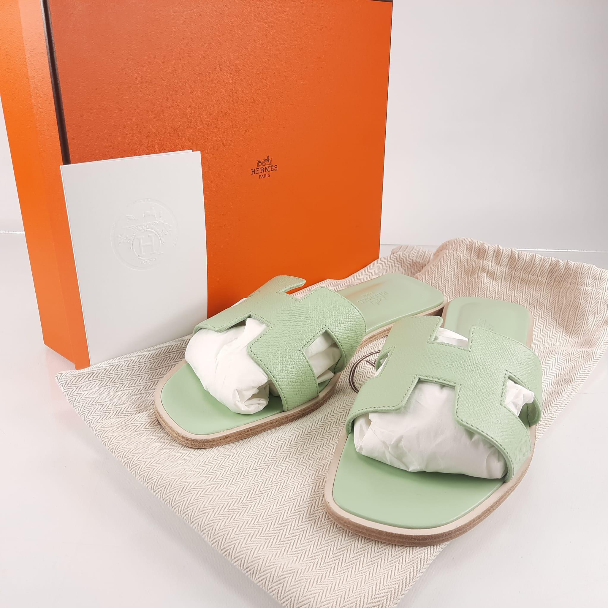 Hermes Oran sandal Vert Jade Epsom calfskin Size 36 EU 2