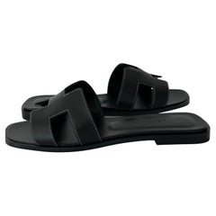 HERMES Oran Sandals 38.5 Veau Lisse Black New