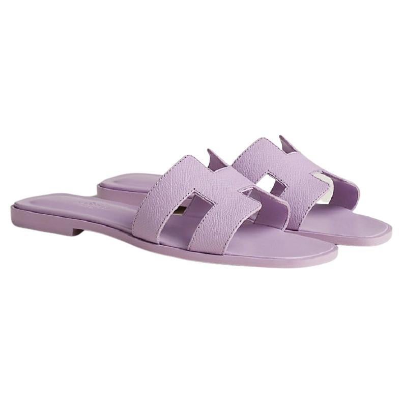 Hermes Oran Sandals Amethyst Purple Epsom calfskin Size 38 For Sale at