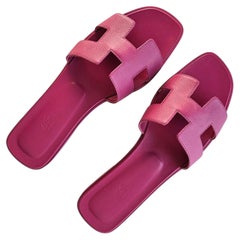 Sandales Hermes Oran en toile et cuir, rose fuchsia, taille EU 40,5 / US 10,5, neuves dans leur boîte d'origine