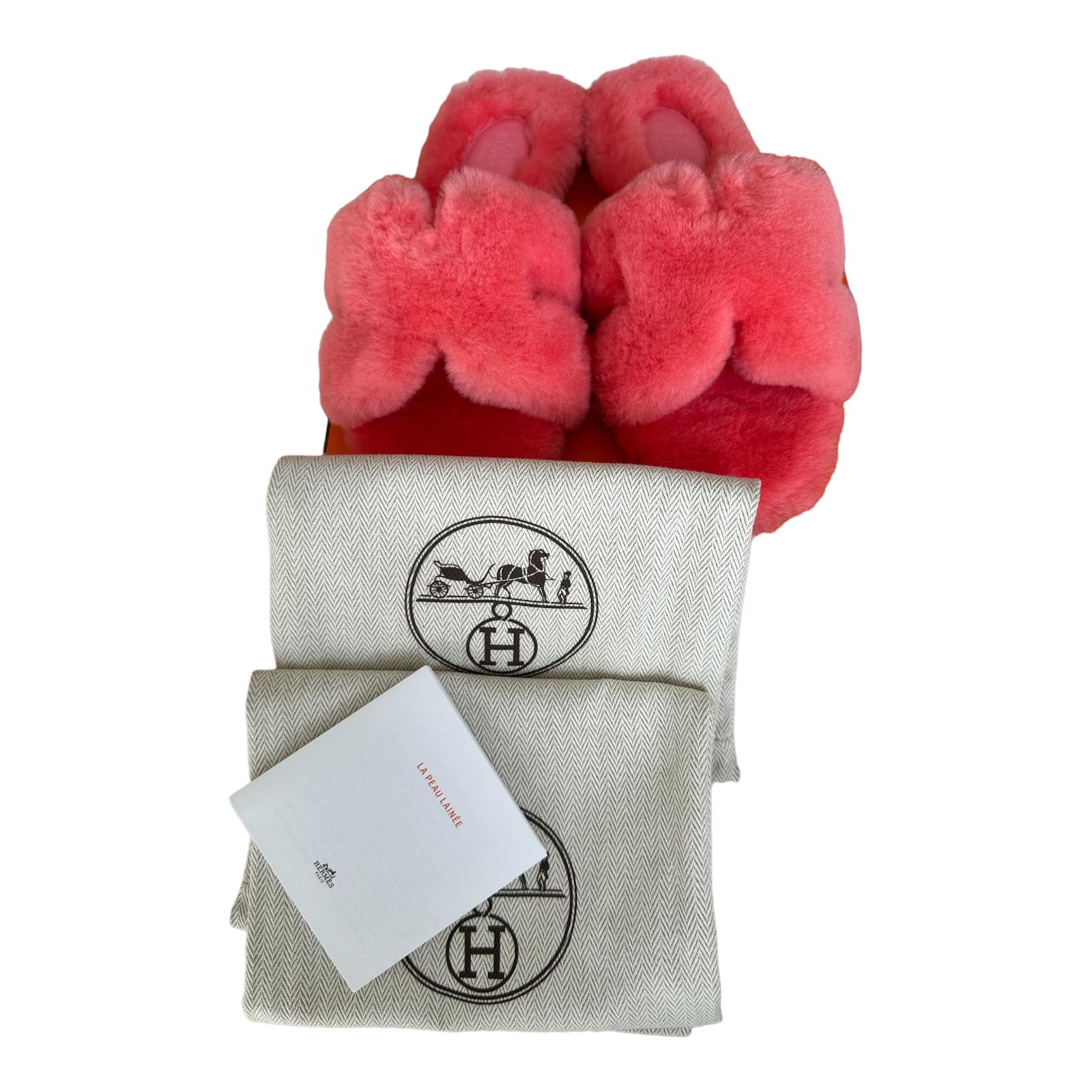 Sandales Oran Hermès Rose du Desert 37,5 en cuir de laine Teddy 1