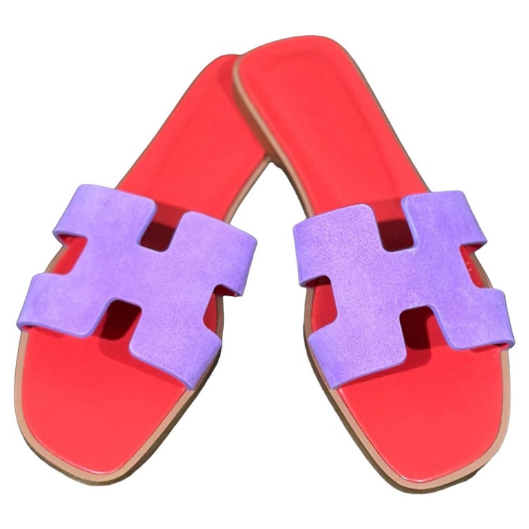 Hermes Oran Sandals Violet Parme Purple Suede 37.5 New For Sale at 1stDibs