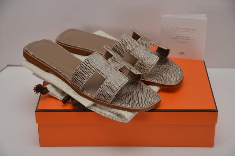 Hermes Oran Shoes Sandals Lizard Ombre Size 40 NEW For Sale at 1stDibs