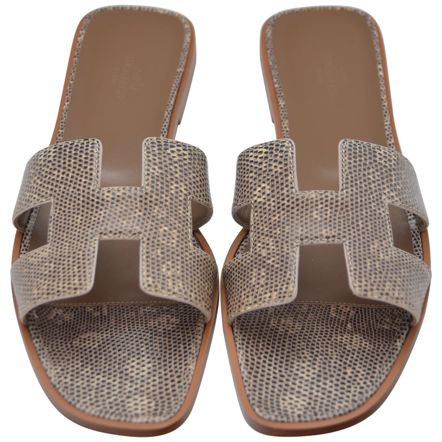 Hermes Oran Shoes Sandals Lizard Ombre  Size 40   NEW