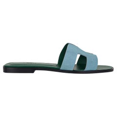 Hermes Oran Vert d'Eau Sandal Doblis Flat Shoes 39.5 / 9.5