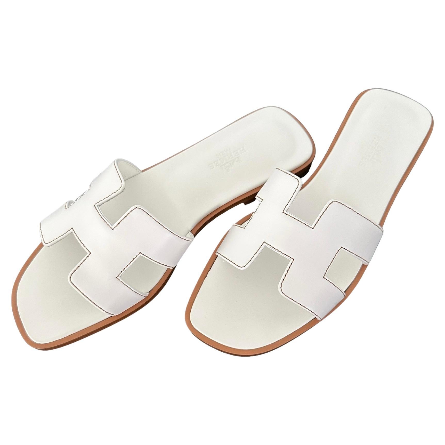 Hermes Oran White Sandals Size 36 New For Sale