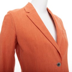 HERMES orange 100% linen logo buttons dual button blazer jacket FR34 XS