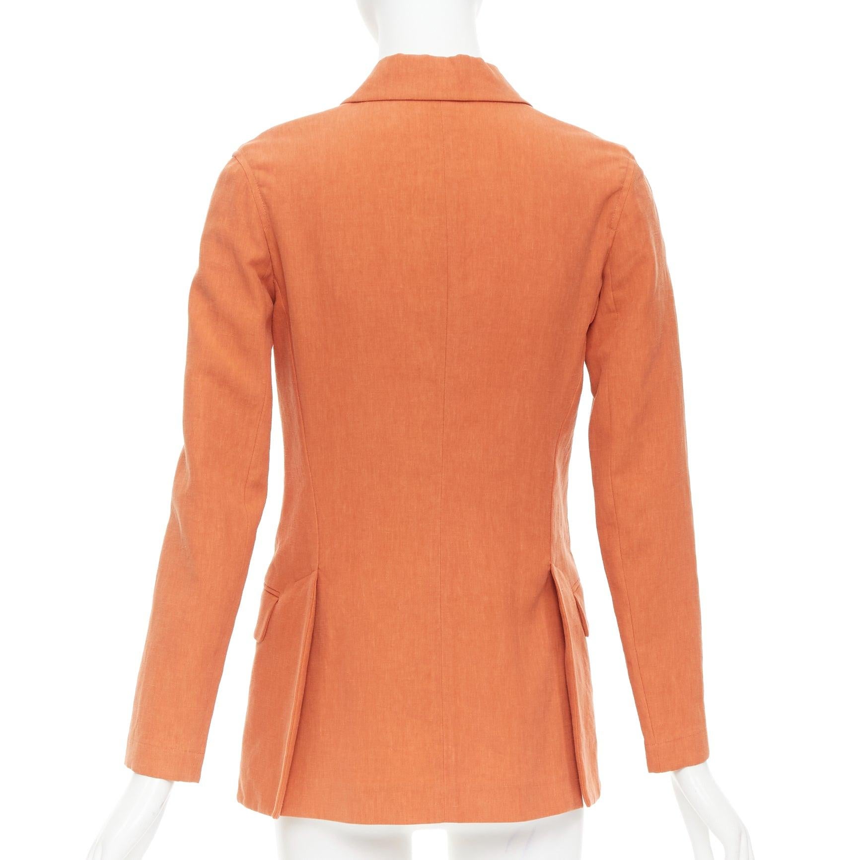 HERMES orange 100% linen logo buttons dual button blazer jacket FR34 XS For Sale 1