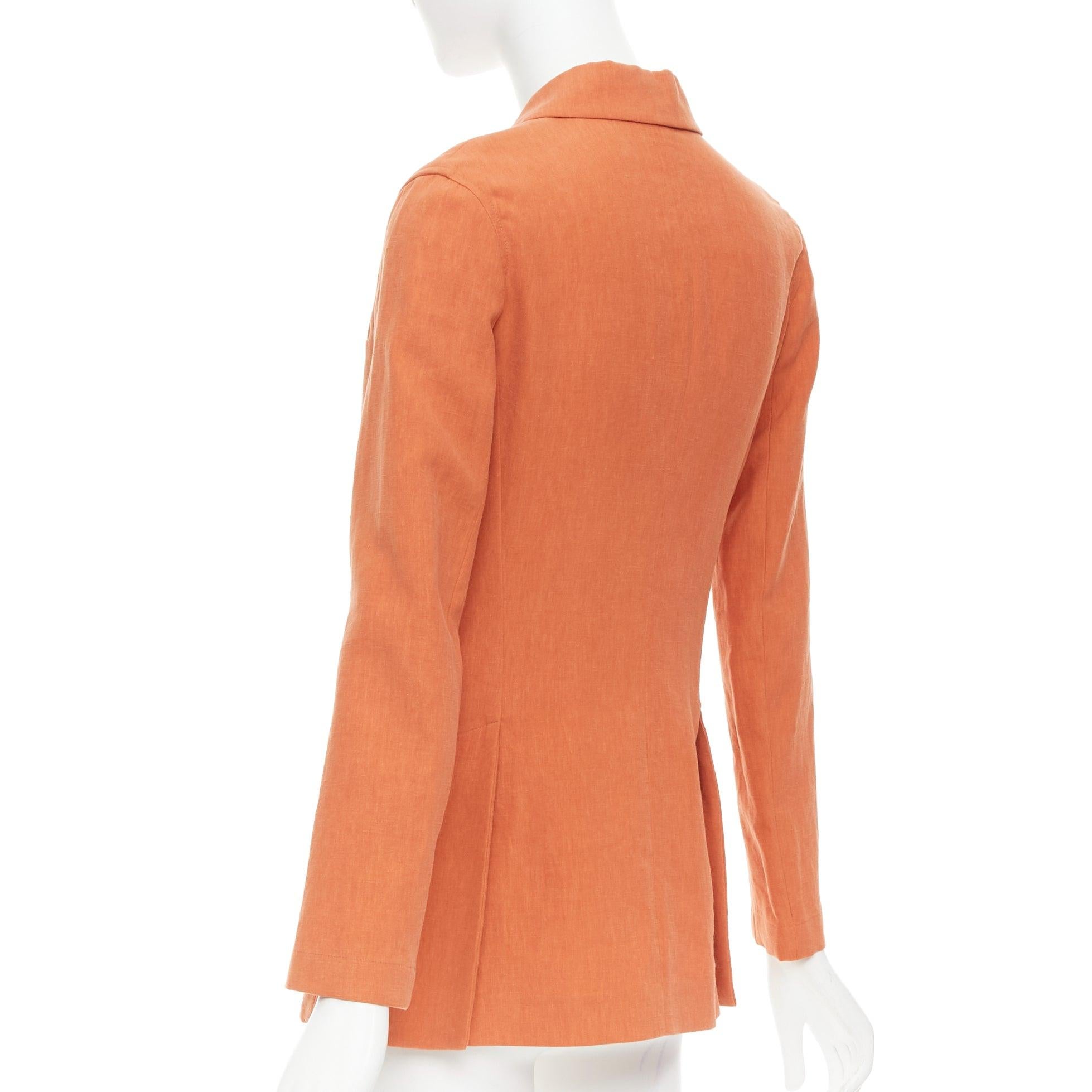HERMES orange 100% linen logo buttons dual button blazer jacket FR34 XS For Sale 2