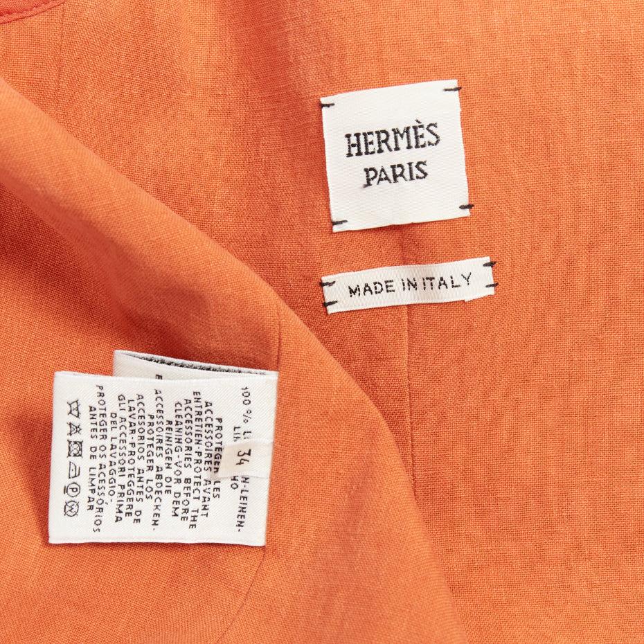 HERMES orange 100% linen logo buttons dual button blazer jacket FR34 XS For Sale 4