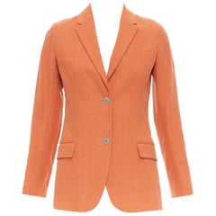 HERMES orange 100% linen logo buttons dual button blazer jacket FR34 XS