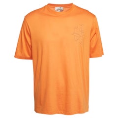 Hermes Orange 3D H brodé Jersey Crew Neck T-Shirt L