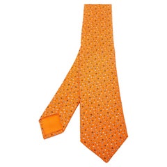 Cravate slim en soie imprimée Hermes Orange 7 Bubble H