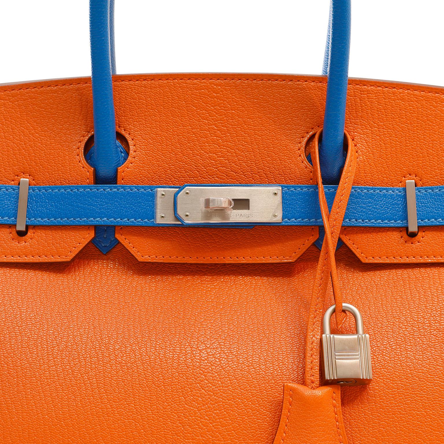 Hermès Orange and Blue Horseshoe Chevre 30 cm Birkin For Sale at ...
