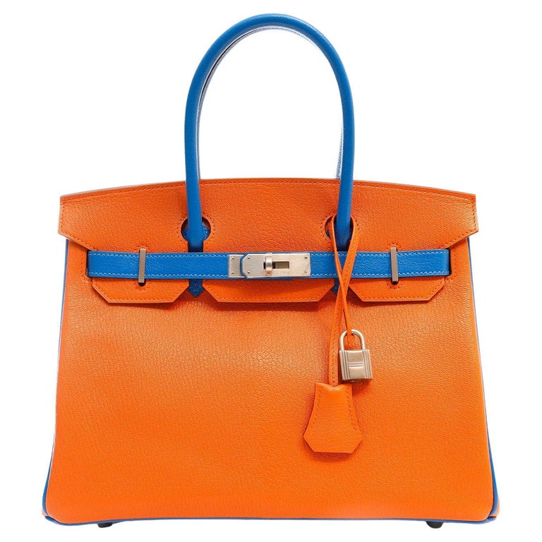 Hermès Orange and Blue Horseshoe Chevre 30 cm Birkin For Sale at 1stDibs