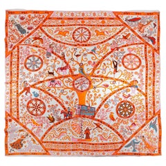 Hermès - Écharpe en soie cachemire Peuple du Vent orange et rose