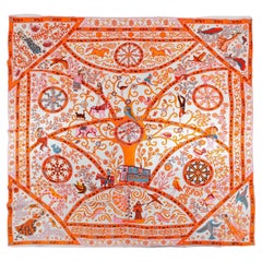 Hermès Orange and Pink Peuple du Vent Cashmere Silk Scarf 