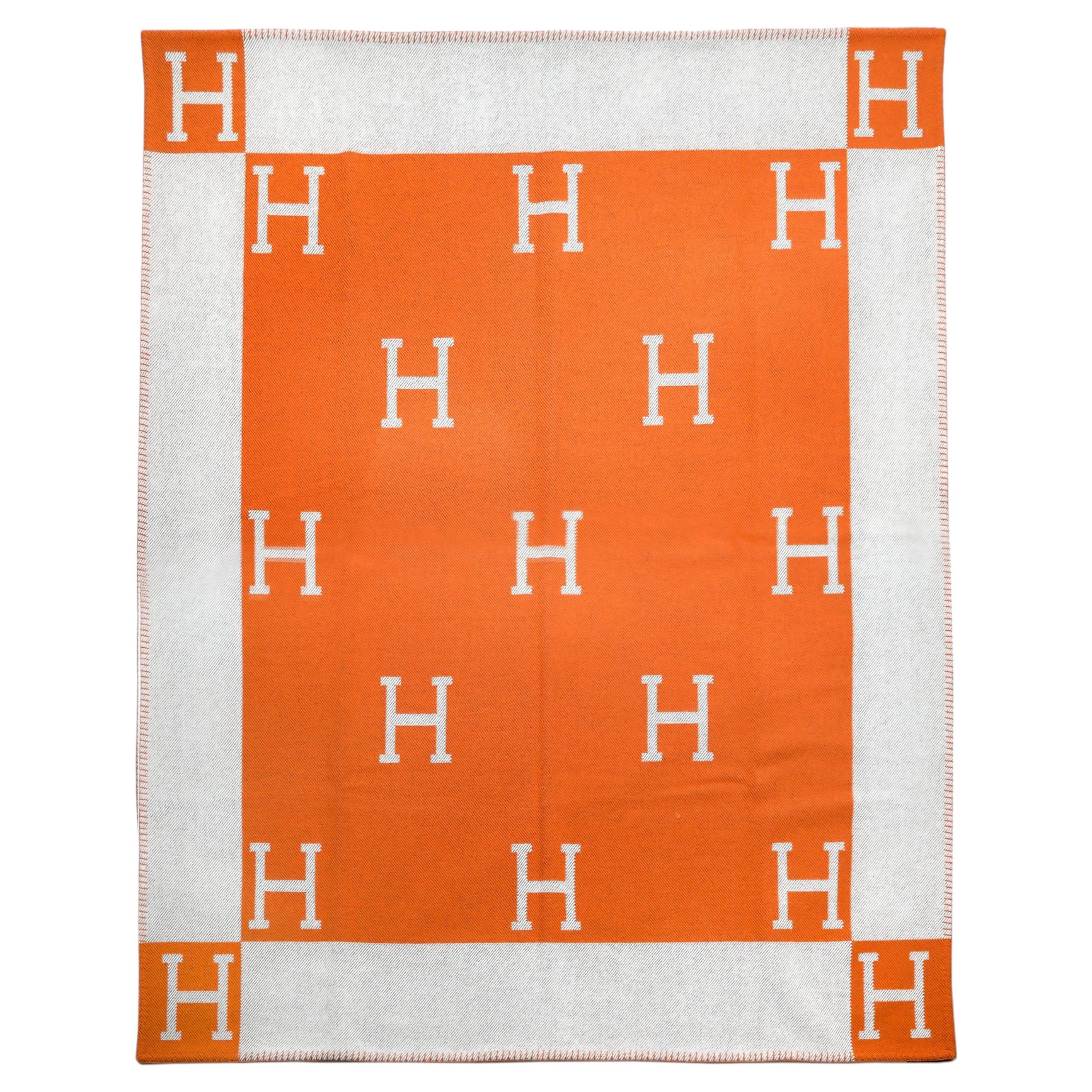 Hermes Orange Avalon Cashmere Blanket