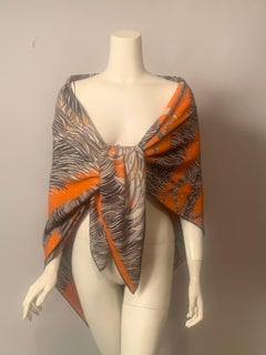 Hermes Orange AWOOOOO Wolf Howling at the Moon Cashmere/Silk Shawl 50" Unworn