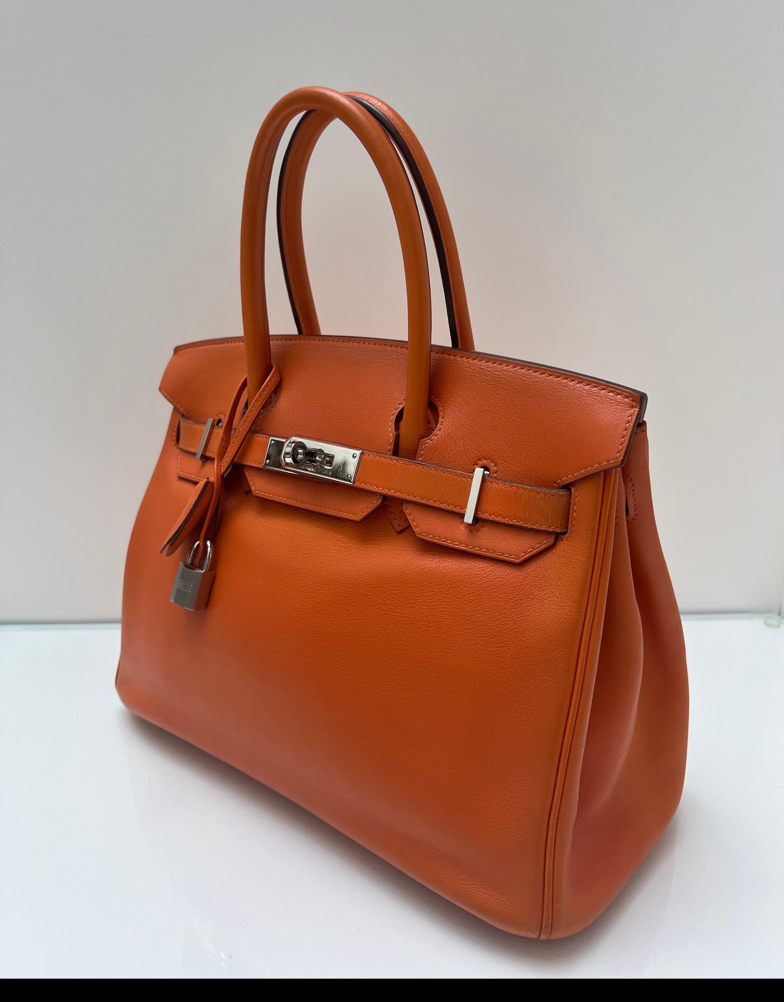 Borsa Birkin 30 arancione di Hermes in vendita 3