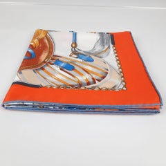 Hermes Orange / Blanc / Rouille Cavalcades scarf 90