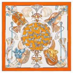Hermes Orange / Blanc / Rouille Cavalcades scarf 90