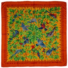 Hermes Orange Blue Birds Cashmere Shawl