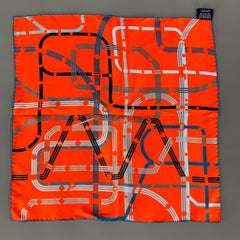 HERMES Orange Blue Equestrian Silk Pocket Square