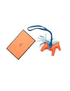Hermes Orange/Blue Leather Rodeo Horse/Pony PM Bag Charm