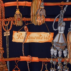 HERMES orange blue silk PASSEMENTERIE 90 Twill Scarf