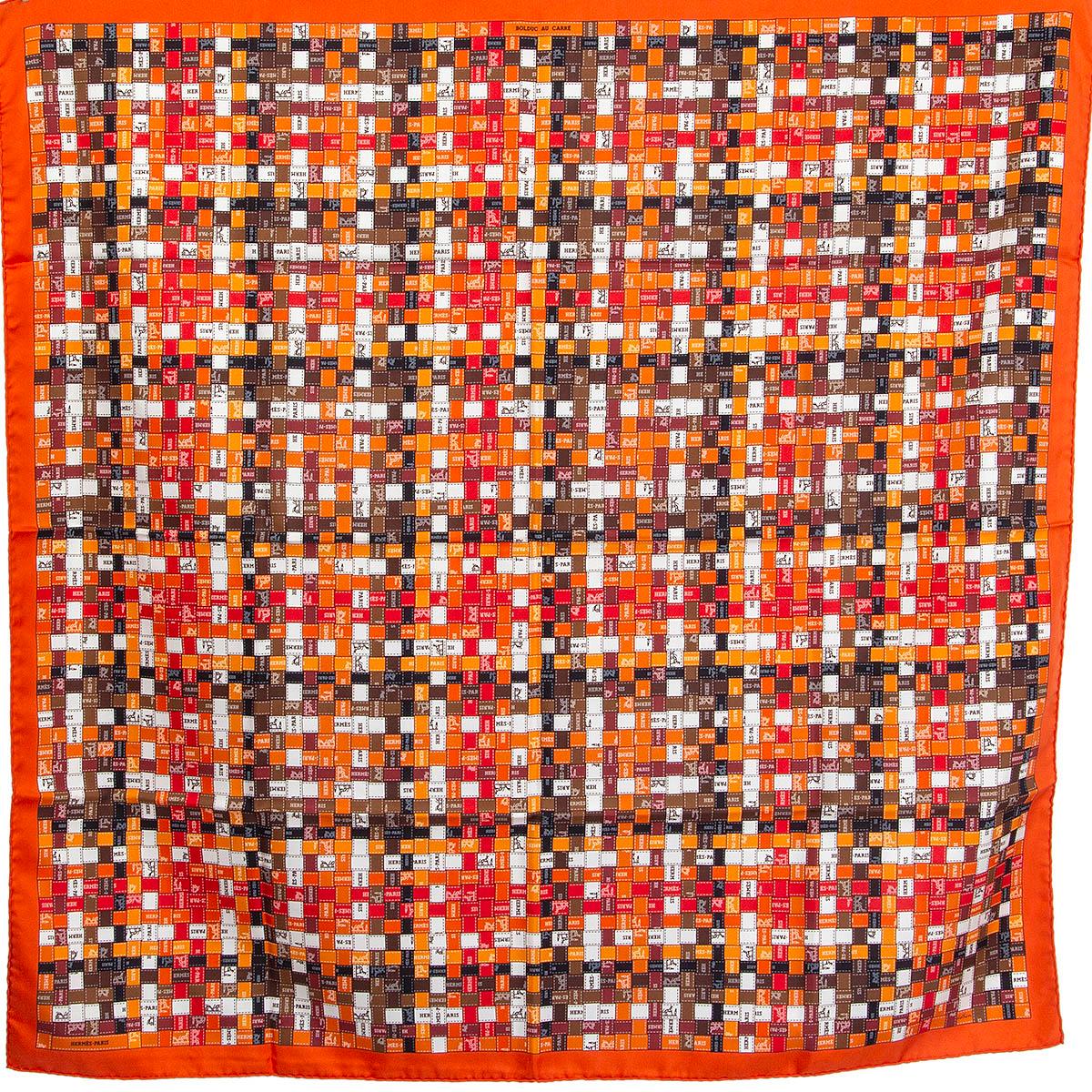 Hermes orange BOLDUC AU CARRE 90 Scarf silk ORANGE BRUN