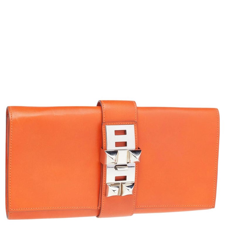 Women's Hermes Orange Box Leather Medor 29 Clutch For Sale