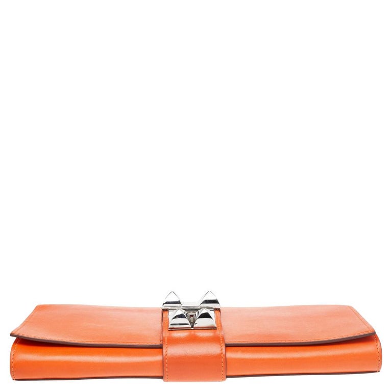 Hermes Orange Box Leather Medor 29 Clutch For Sale 1