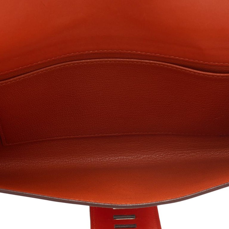 Hermes Orange Box Leather Medor 29 Clutch For Sale 2