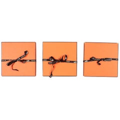 Hermes Orange Boxes W/ Ribbon 7.5" W x 7.5" H x 1.5" D (Set Of 3)