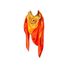 HERMES orange BRIDES DE GALA 140 PLUME silk Shawl Scarf