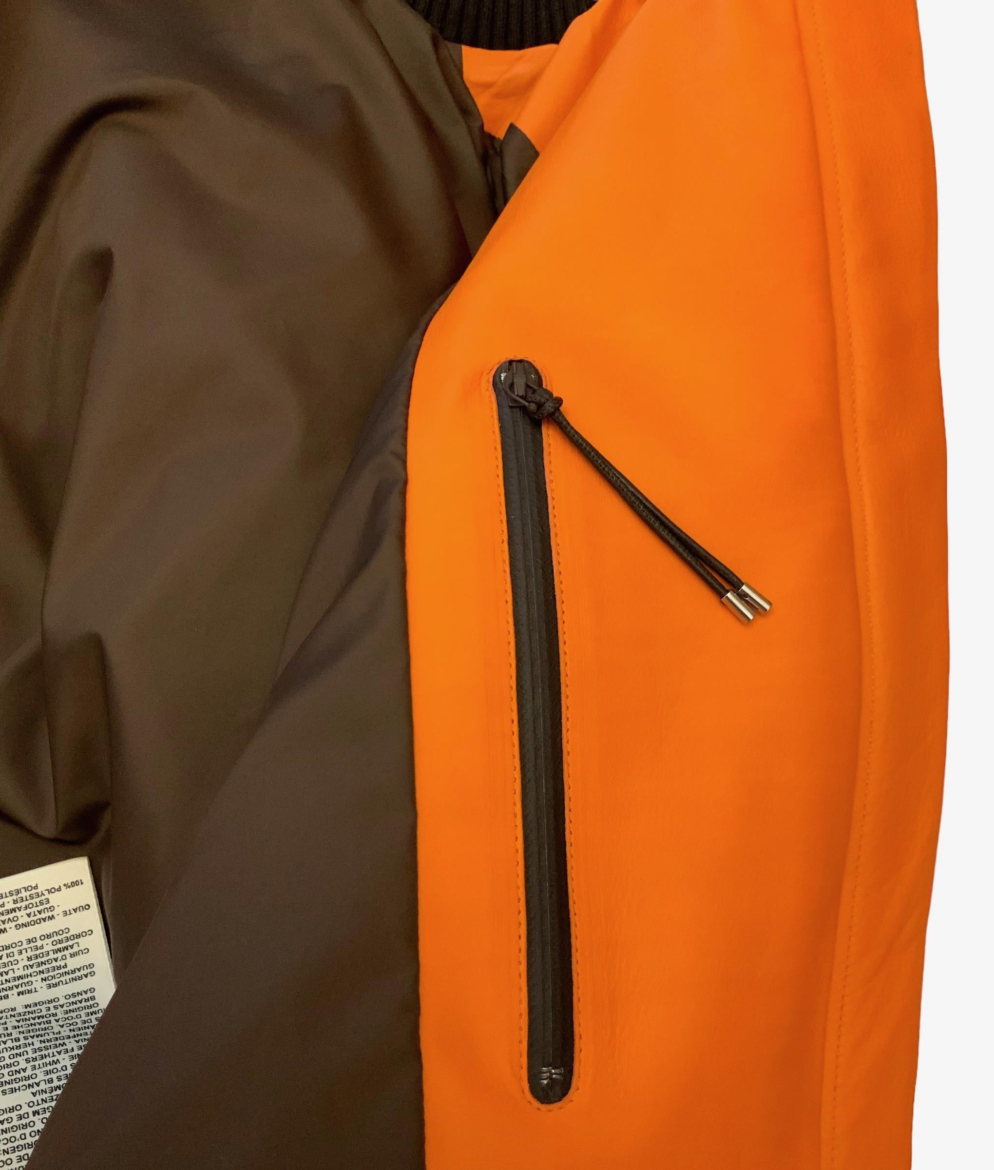 Hermès Orange Calfskin Leather Down Bomber Jacket 3