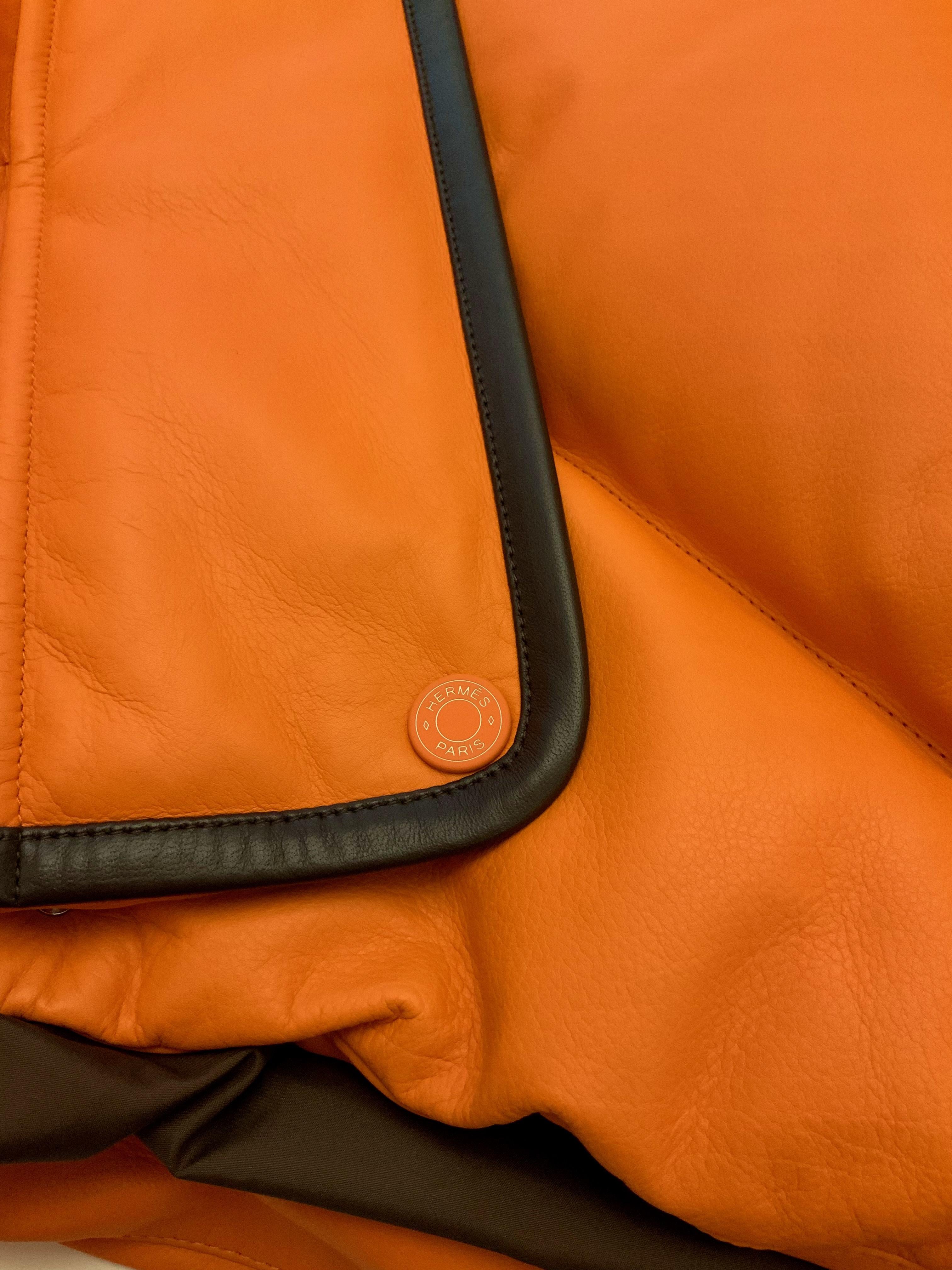 Hermès Orange Calfskin Leather Down Bomber Jacket 4