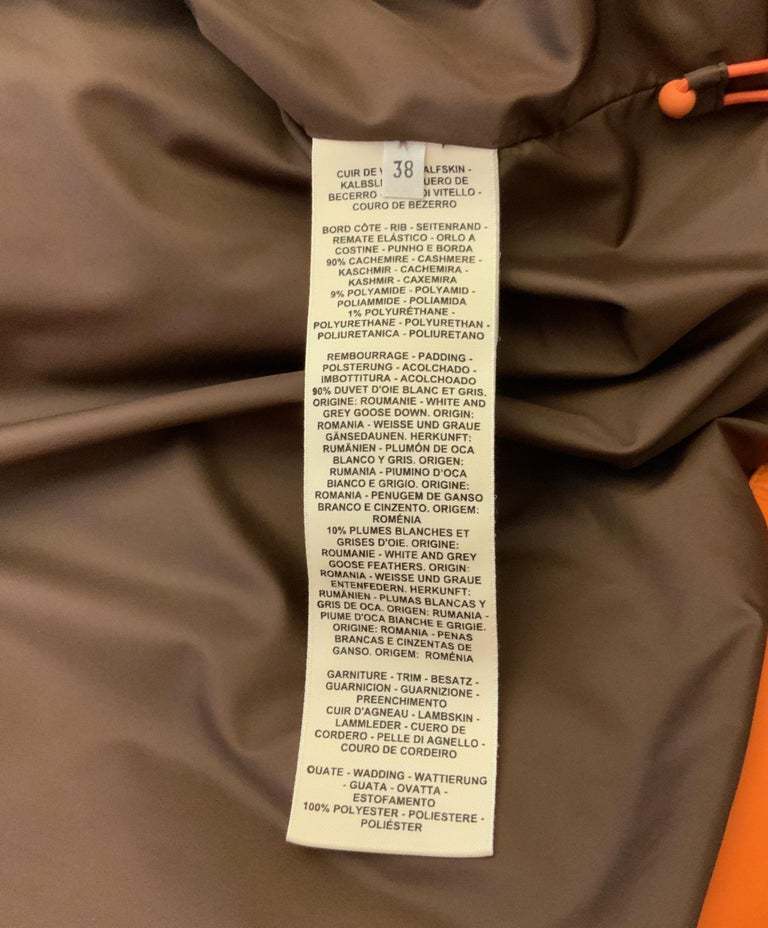 Hermès Orange Calfskin Leather Down Bomber Jacket For Sale at 1stDibs