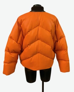 Hermès Orange Calfskin Leather Down Bomber Jacket