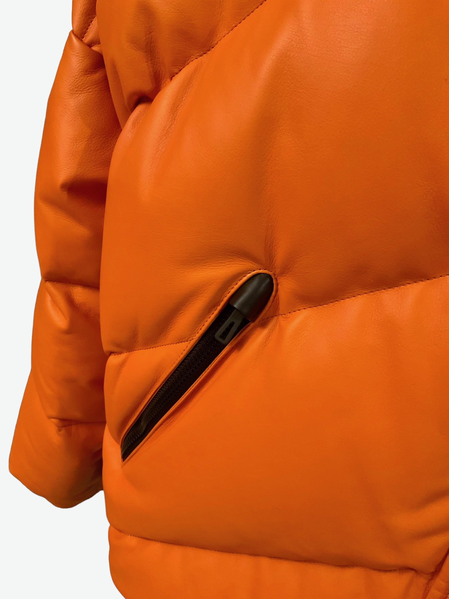 Hermès Orange Calfskin Leather Down Bomber Jacket In Excellent Condition In Geneva, CH