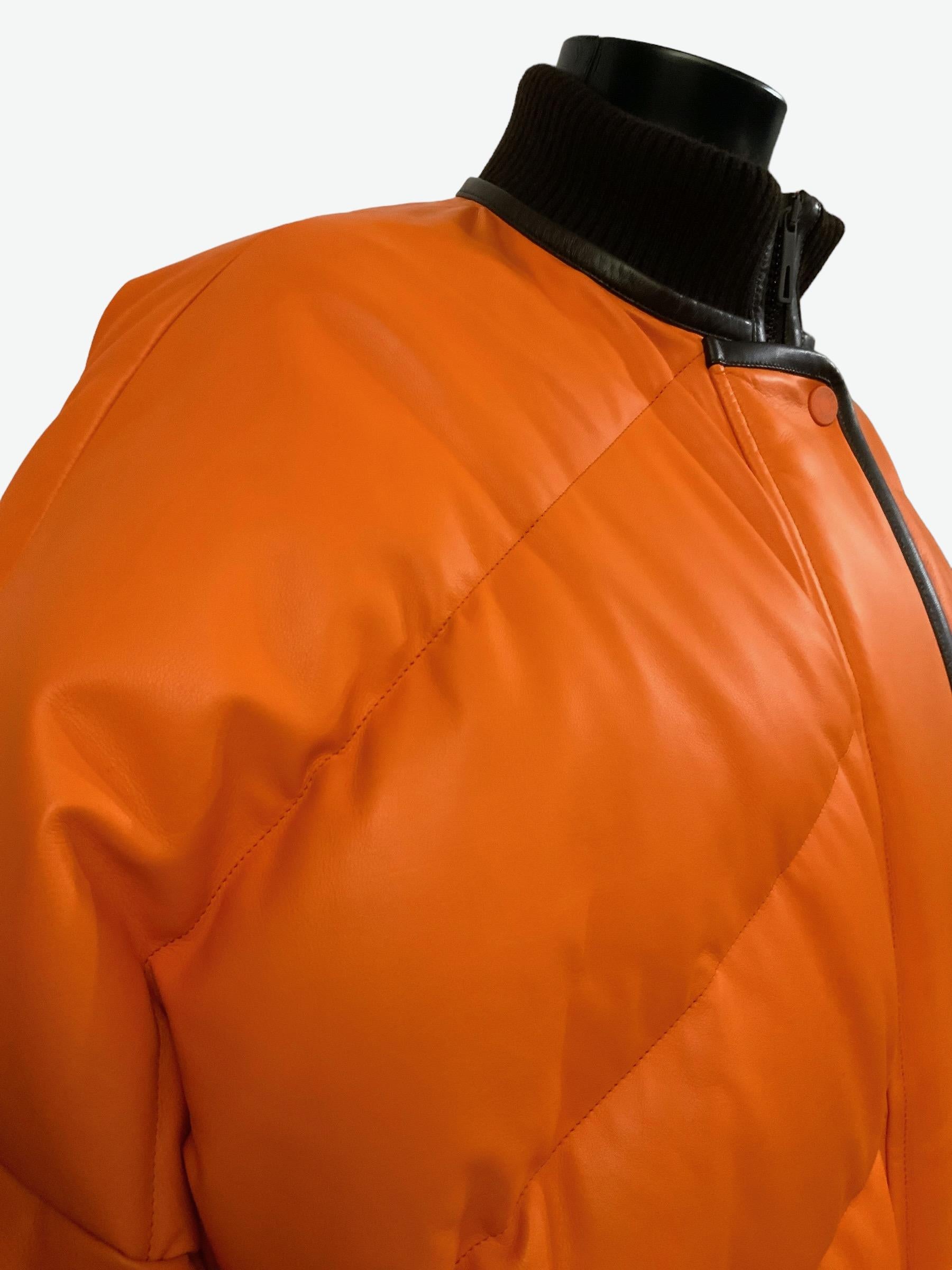 Hermès Orange Calfskin Leather Down Bomber Jacket 1