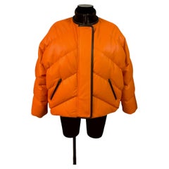 Hermès Orange Calfskin Leather Down Bomber Jacket